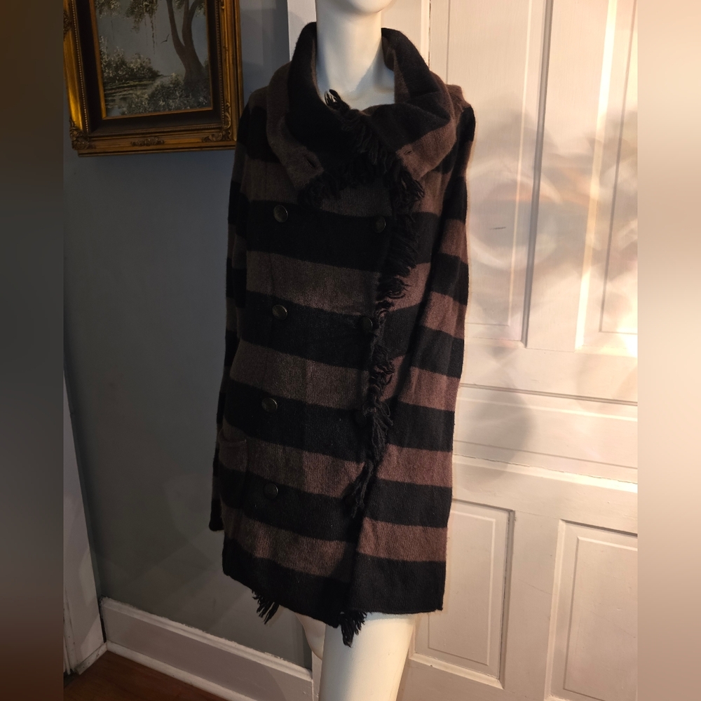 Free People Striped Lambswool Button Sweater Large Womens